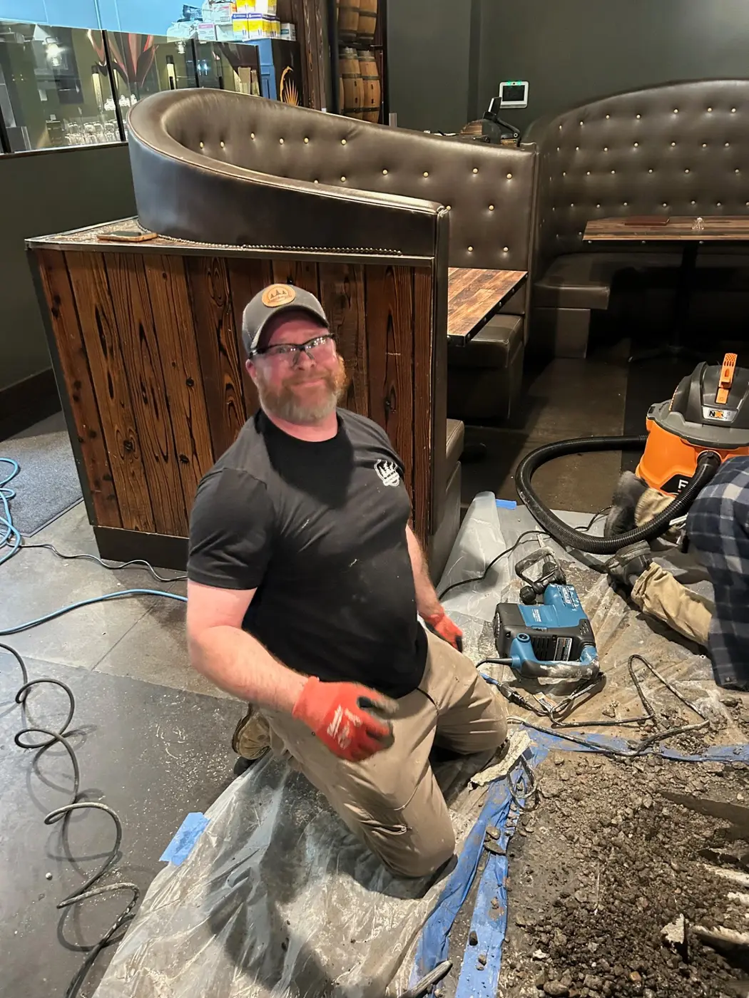 Wild Pine Plumbing technician on a commercial restaurant slab plumbing repair in Portland, Oregon