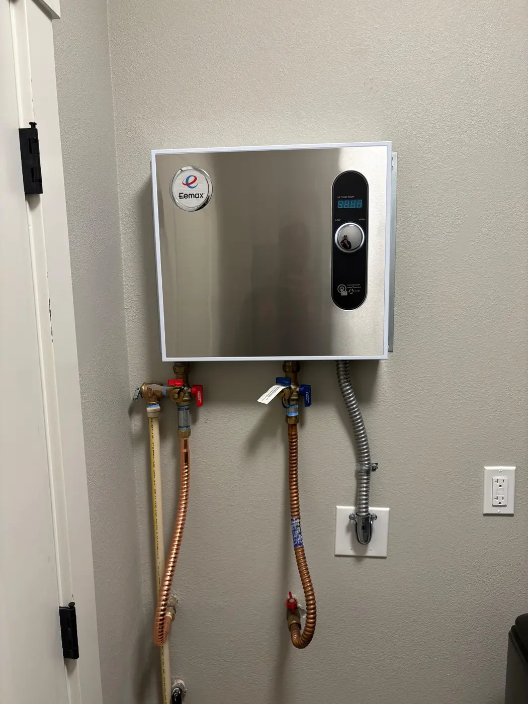 Eemax electric tankless water heater install by Wild Pine Plumbing in Portland, Oregon