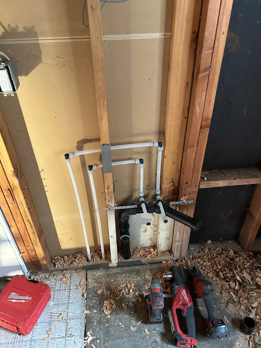 PEX manifold and ABS drain rough-in plumbing work by Wild Pine Plumbing in Columbia County, Oregon